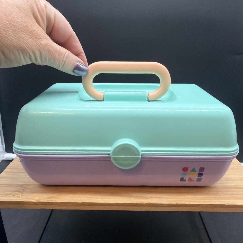 VTG Caboodles Lavender & Green Makeup Storage Travel Case W/Mirror